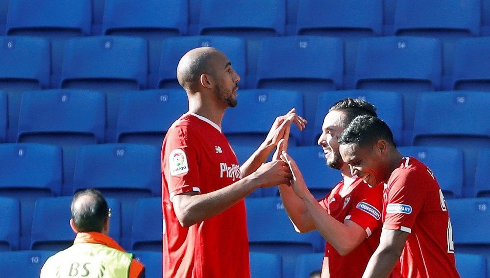 Nzonzi, Sarabia y Muriel celebran un gol