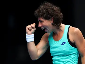 Carla Suárez celebra su victoria ante Kontaveit Carla Suárez celebra su victoria ante Kontaveit