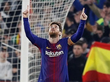 Messi celebra un gol con el Barcelona