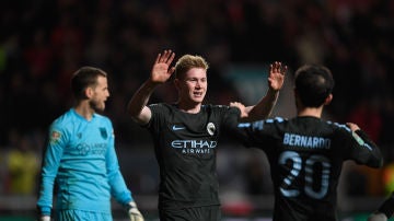 Kevin De Bruyne celebra su gol con el Manchester City