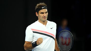 Federer celebra la consecución de un punto ante Berdych