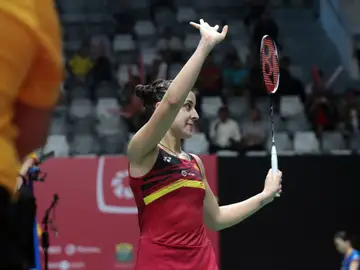 Carolina Marín durante su partido ante Line Hojmark Kjaersfeldt Carolina Marín durante su partido ante Line Hojmark Kjaersfeldt