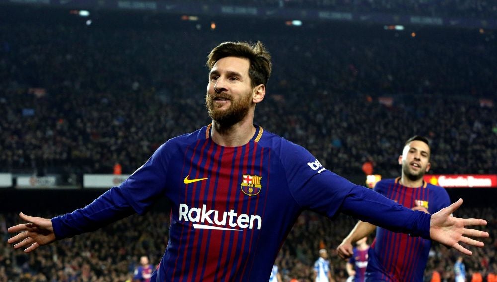 Messi celebra uno de sus goles con el Barcelona