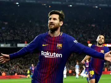 Messi celebra uno de sus goles con el Barcelona Messi celebra uno de sus goles con el Barcelona