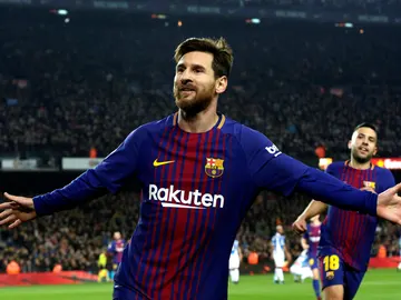 Messi celebra uno de sus goles con el Barcelona Messi celebra uno de sus goles con el Barcelona