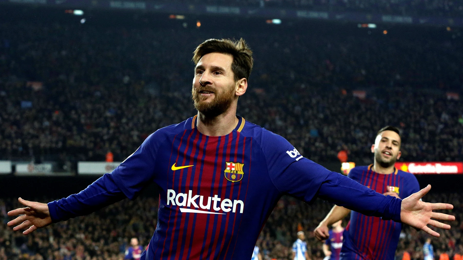 Messi celebra uno de sus goles con el Barcelona Messi celebra uno de sus goles con el Barcelona
