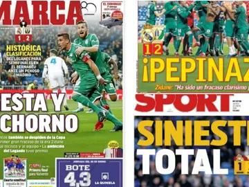 La prensa deportiva señala al Madrid de Zidane tras la derrota ante el Leganés La prensa deportiva señala al Madrid de Zidane tras la derrota ante el Leganés
