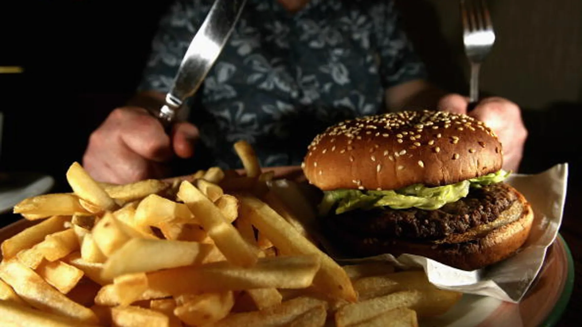 Una hamburguesa con patatas fritas Una hamburguesa con patatas fritas