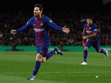 Messi celebra un gol con el Barcelona