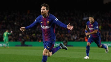 Messi celebra un gol con el Barcelona