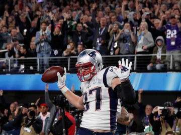 Gronkowski celebra un touchdown durante la Super Bowl
