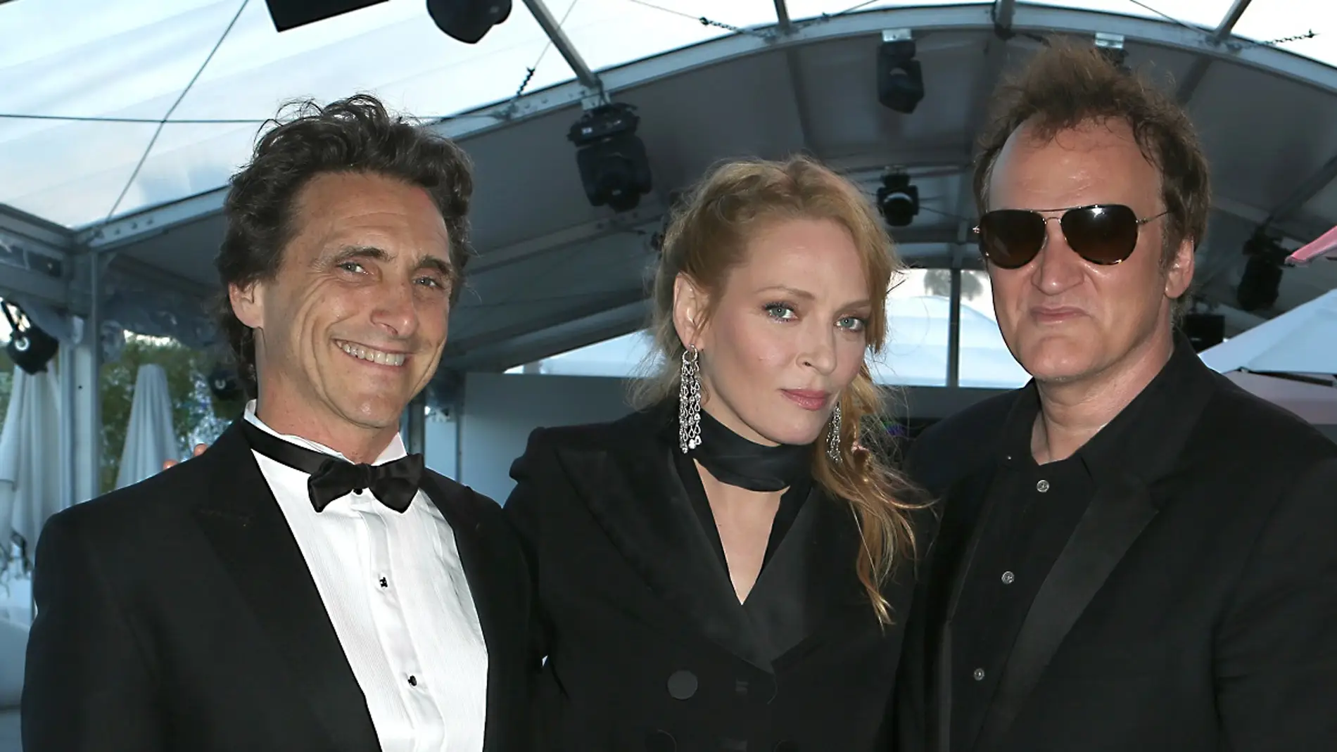 Bender, Thurman y Tarantino en una premiere
