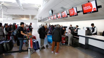 Mostradores de facturación en el Aeropuerto de Auckland, en Nueva Zelanda