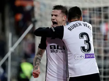Santi Mina celebra su gol contra el Levante Santi Mina celebra su gol contra el Levante