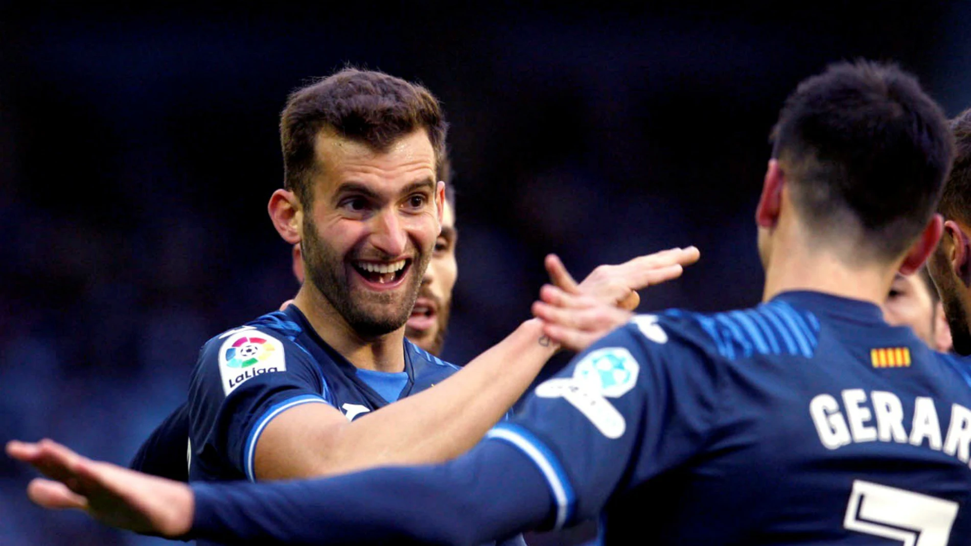 Baptistao celebra un gol con Gerard Moreno Baptistao celebra un gol con Gerard Moreno