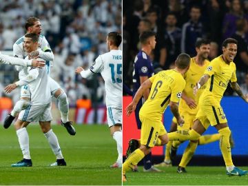 Real Madrid y PSG celebran un gol en la fase de grupos de la Champions