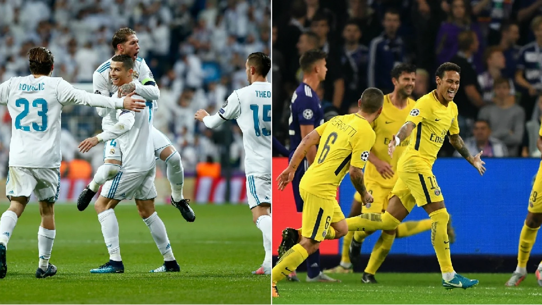 Real Madrid y PSG celebran un gol en la fase de grupos de la Champions