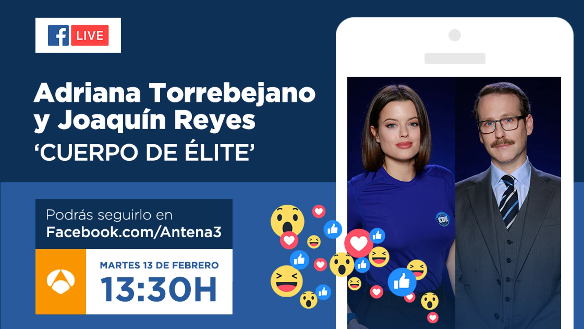 Adriana Torrebejano y Joaquín Reyes, este martes en directo con los seguidores de 'Cuerpo de Élite' en Facebook Live