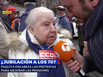 Paquita, la pensionista de 92 años que encabeza la protesta por la mejora de las pensiones Paquita, la pensionista de 92 años que encabeza la protesta por la mejora de las pensiones