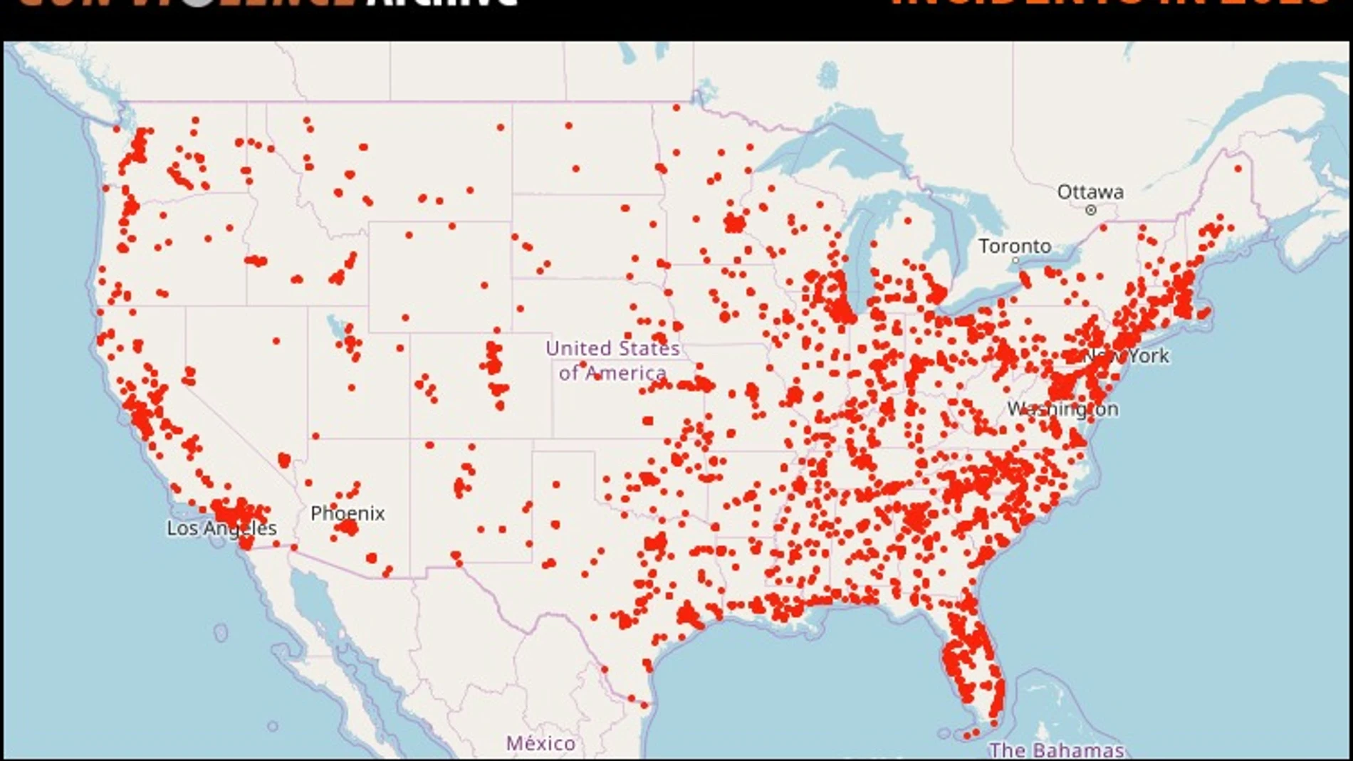 Mapa de la violencia armada en Estados Unidos Mapa de la violencia armada en Estados Unidos
