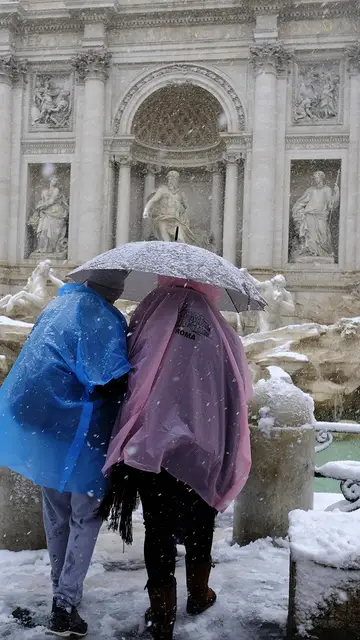 La nieve cubre la Fontana di Trevi La nieve cubre la Fontana di Trevi