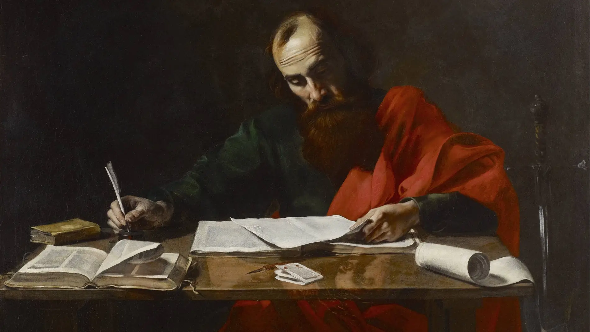 San Pablo escribiendo su Epístolas, siglo XVI (Blaffer Fundación Colección, Houston, Texas)
