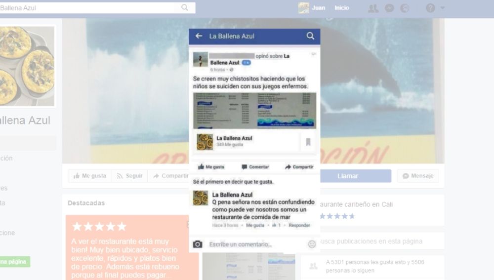 El Restaurante La Ballena Azul Harto De Recibir Insultos En Su Pagina De Facebook