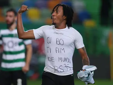 Gelson Martins, con la camiseta en apoyo a Semedo Gelson Martins, con la camiseta en apoyo a Semedo