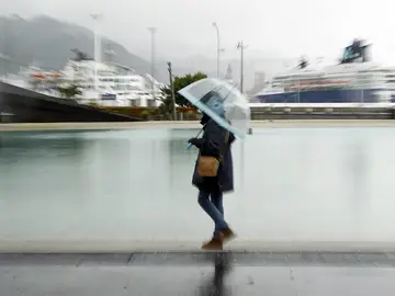 Una mujer paseando bajo la lluvia Una mujer paseando bajo la lluvia
