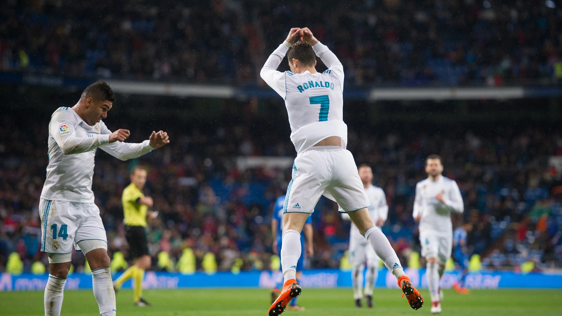 Cristiano Ronaldo celebra su primer gol contra el Getafe Cristiano Ronaldo celebra su primer gol contra el Getafe