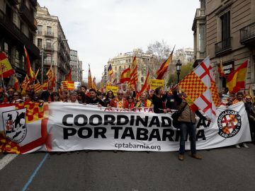 La cabecera de la manifestación de Tabarnia