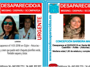 Imagen de las dos mujeres desaparecidas en Asturias en los últimos días