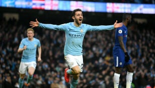 Bernardo Silva celebra un gol con el City