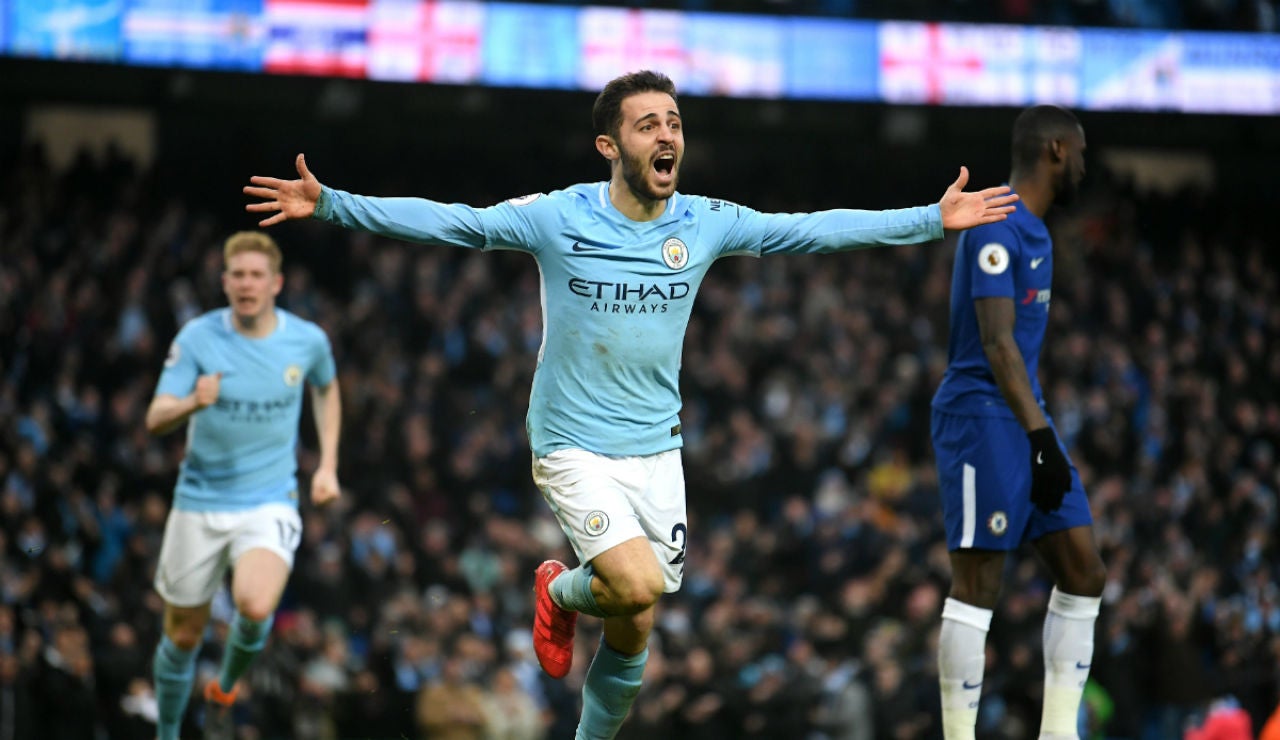Bernardo Silva celebra un gol con el City