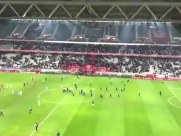 Los hinchas del Lille saltan al césped para intentar agredir a sus jugadores Los hinchas del Lille saltan al césped para intentar agredir a sus jugadores