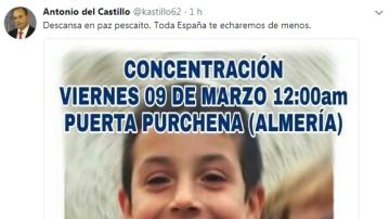 Tuit de Antonio del Castillo tras encontrarse el cadáver de Gabriel