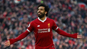 Mohamed Salah celebra un gol con el Liverpool