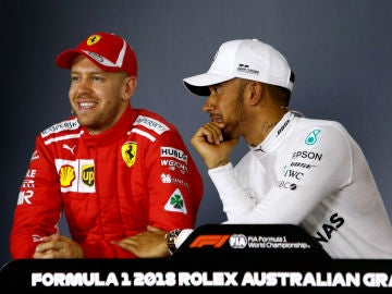 Vettel y Hamilton, en rueda de prensa