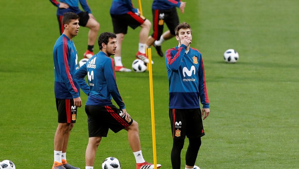 Gerard Piqué, en el entrenamiento de España en el Wanda Metropolitano