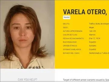Tania Varela, en la ficha pública de Europol Tania Varela, en la ficha pública de Europol