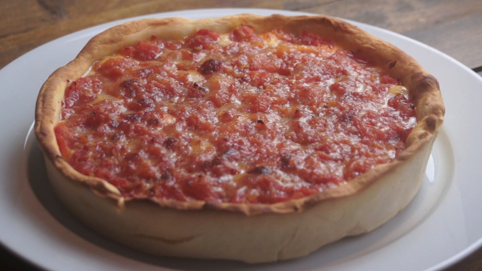 La pizza al estilo Chicago.