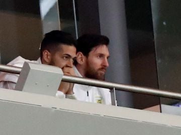 Leo Messi, en un palco del Wanda Metropolitano