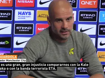 Guardiola, tras la detención de Puigdemont: "Es una injusticia que nos comparen con la 'kale borroka' o ETA" Guardiola, tras la detención de Puigdemont: "Es una injusticia que nos comparen con la 'kale borroka' o ETA"