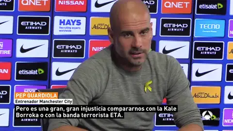 Guardiola, tras la detención de Puigdemont: "Es una injusticia que nos comparen con la 'kale borroka' o ETA" Guardiola, tras la detención de Puigdemont: "Es una injusticia que nos comparen con la 'kale borroka' o ETA"