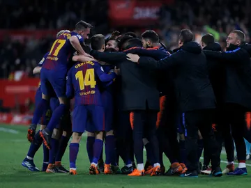El Barcelona celebra una victoria El Barcelona celebra una victoria