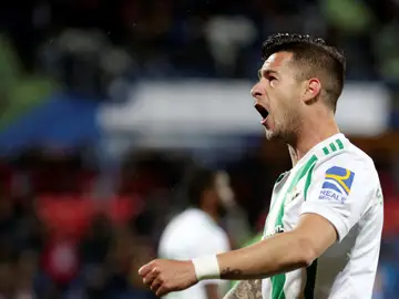 Sergio León celebra su gol contra el Getafe Sergio León celebra su gol contra el Getafe
