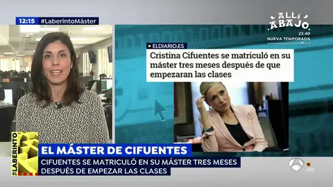 La periodista Raquel Ejerique: "Cifuentes se incorpora con el curso prácticamente a la mitad, habían pasado ya tres meses" La periodista Raquel Ejerique: "Cifuentes se incorpora con el curso prácticamente a la mitad, habían pasado ya tres meses"
