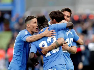 Los jugadores del Getafe celebran el golazo de Damián Suárez Los jugadores del Getafe celebran el golazo de Damián Suárez