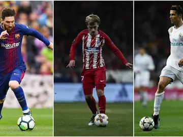 Messi, Griezmann y Cristiano, con sus respectivos equipos Messi, Griezmann y Cristiano, con sus respectivos equipos