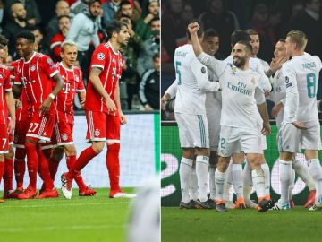 Los jugadores de Bayern y Real Madrid celebran un gol en la Champions